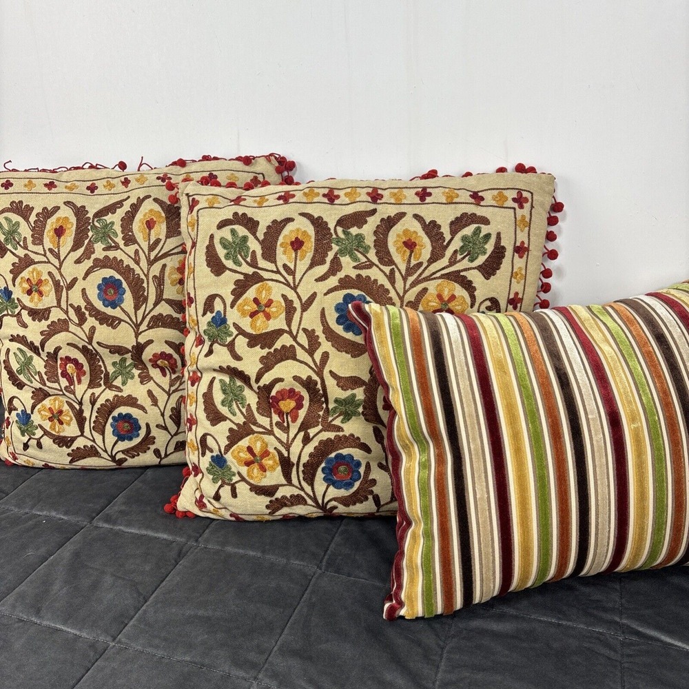 Pier 1 Imports Decorative Pillow Set 3pc Multicolor Excellent Floral Striped